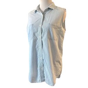 VINTAGE LIMITED JEANS CHAMBRAY SLEEVELESS BUTTON DOWN SHIRT LIGHT BLUE SIZE XL